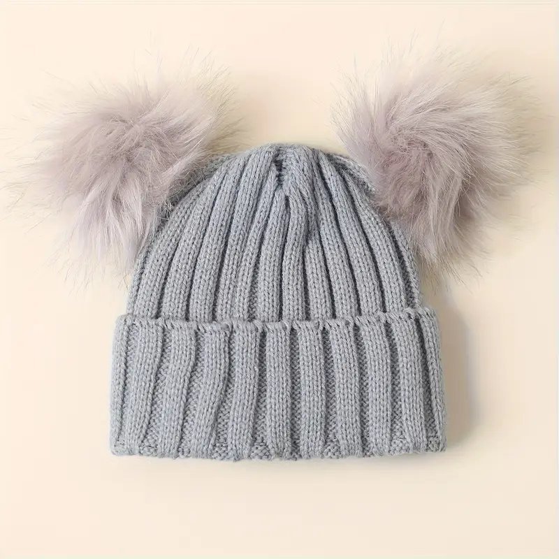 2025/10/1001157484.jpg Shein baby boy/ girl cap
knitted double pompom cap
high quality - Image 1