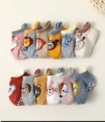 6 Pairs Unisex Baby Toddler WalkingFloor Socks, All Season, Anti-Slip DotGrip, Cold Insulated, Cute Animal Pattern,Lace-Up Non-Slip Boat Socks (Random)