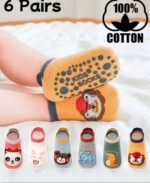 6 Pairs Unisex Baby Toddler WalkingFloor Socks, All Season, Anti-Slip DotGrip, Cold Insulated, Cute Animal Pattern,Lace-Up Non-Slip Boat Socks (Random) - Image 2