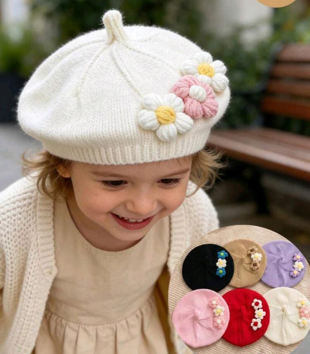 2026/07/1000072449.jpg Little Girls Beret Hat Winter Warm Beanie Cap Toddler French Style Knit Hat only one colour - Image 1