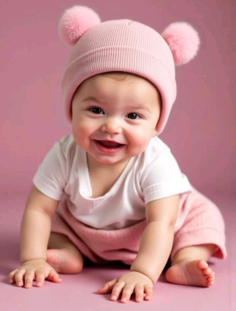 Unisex baby/ kids double pompom beanie cap - Image 4