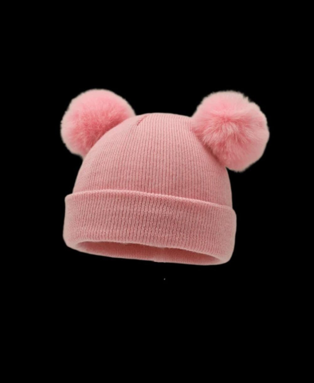 Unisex baby/ kids double pompom beanie cap - Image 2