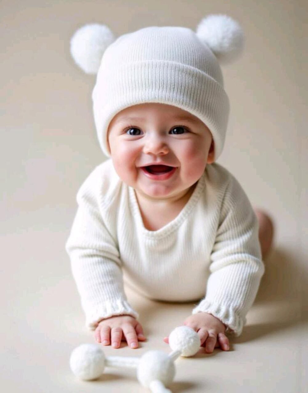 Unisex baby/ kids double pompom beanie cap - Image 3