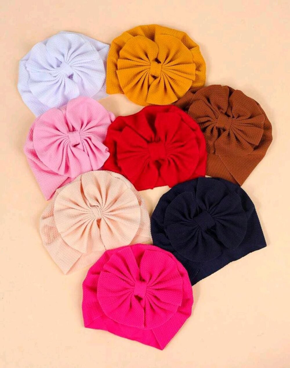 Solid Color Beanie Hats For Babies, Infants Bowknot Turban Head Wrap cap - Image 1