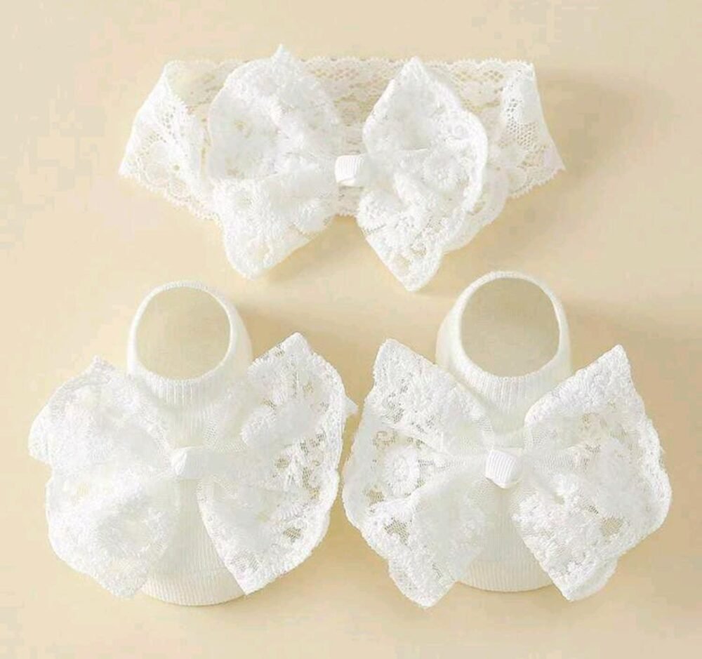 1pc Baby Solid Color Bow Headband + 1 Pair Baby Anti-Slip Floor Socks/Toddler Boat Socks - Image 1
