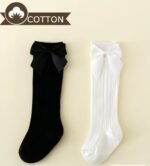 2 Pairs Baby Girls' Bowknot Princess Style Solid Color Mid-Calf Socks set 2-7 yr