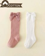 2 Pairs Baby Girls' Bowknot Princess Style Solid Color Mid-Calf Socks set 2-7 yr - Image 2