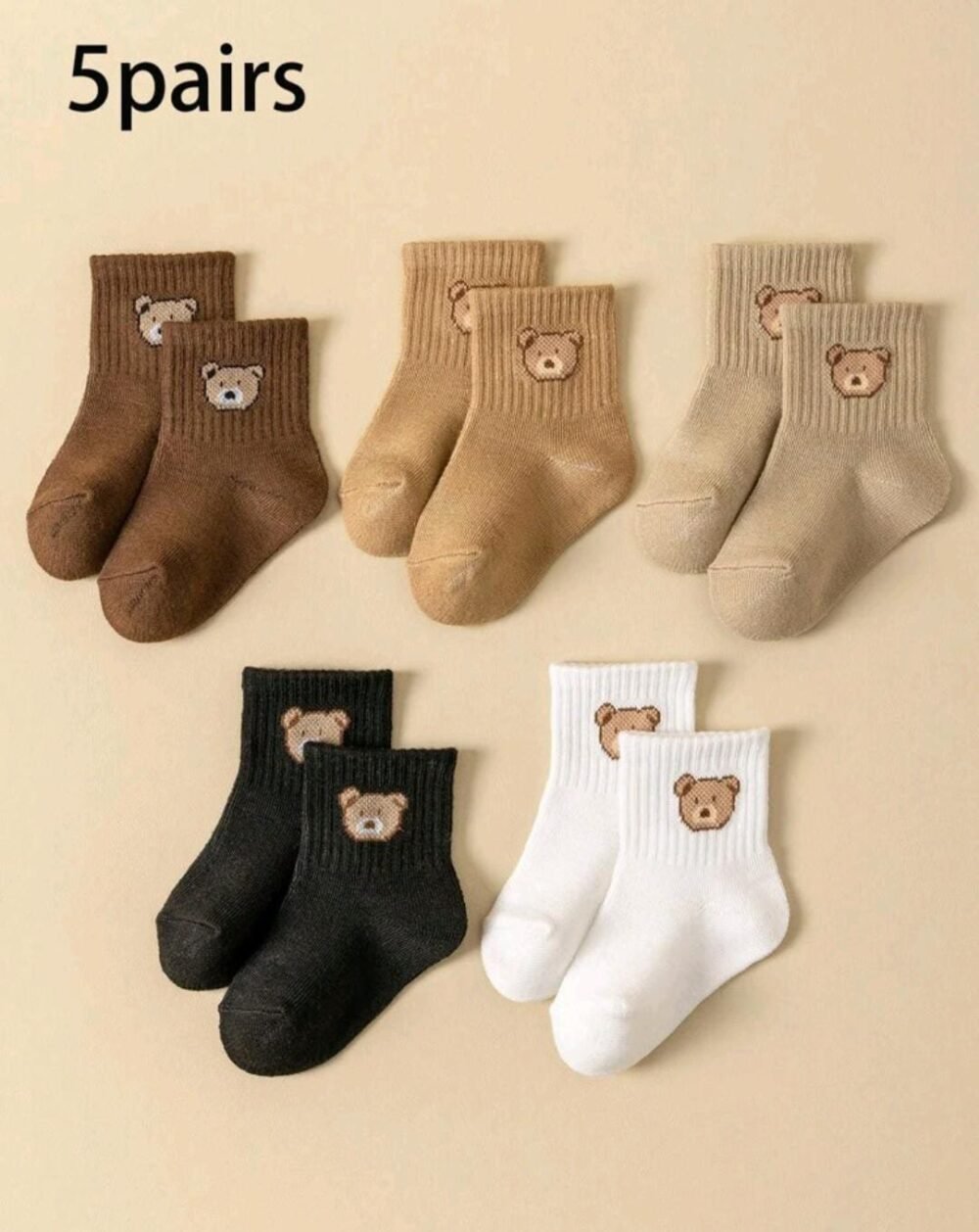 2026/07/1000074024.jpg 5 Pairs Baby Socks, Toddler Mid-Calf Socks, Cute Bear Pattern, Solid Color Comfortable Design
all season1-5 yr - Image 1