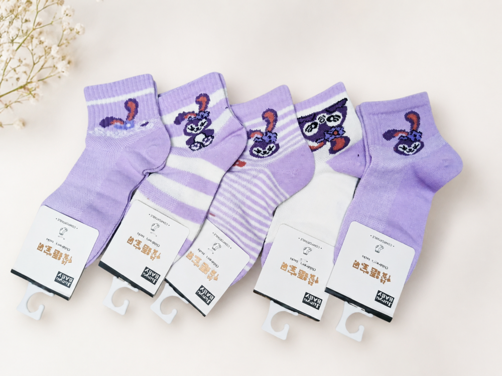 5 Pairs Baby Bow,Lace Mid-Calf Elastic Socks, 🟣purple, Autumn/Winter - Image 1