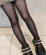 1pc Girls' Fashionable Rhinestone Fishnet Tights, Girls' Hollow Out Rhinestone Leggings, Suitable For Matching With JK Skirts, School Uniforms, Girls' Summer Leggings - Image 2