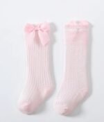 1 Pair Baby Girls' Sweet Cute Lace Bow Decor Cotton Mesh High Socks, Spring/Summer - Image 3