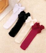 4 Pairs Baby Girls' Cute Bow Fishnet Socks, Elastic Breathable Mesh Mid-Calf Socks, Suitable For Summer