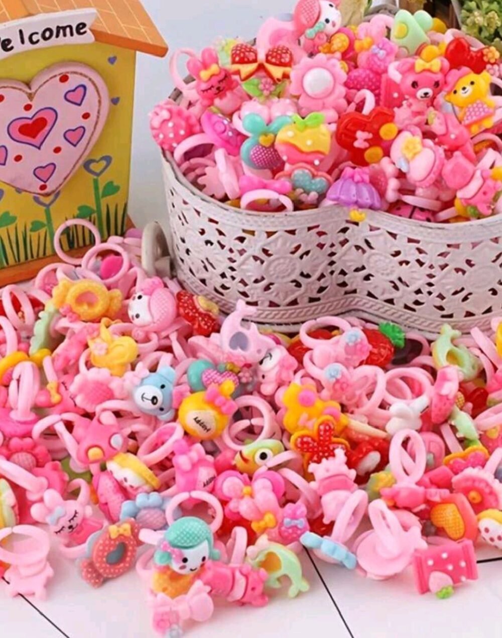 1heart box Kids Cartoon Rings - Great For Parties, Gifts And Daily Entertainment, Random Styles & Colors - Image 1