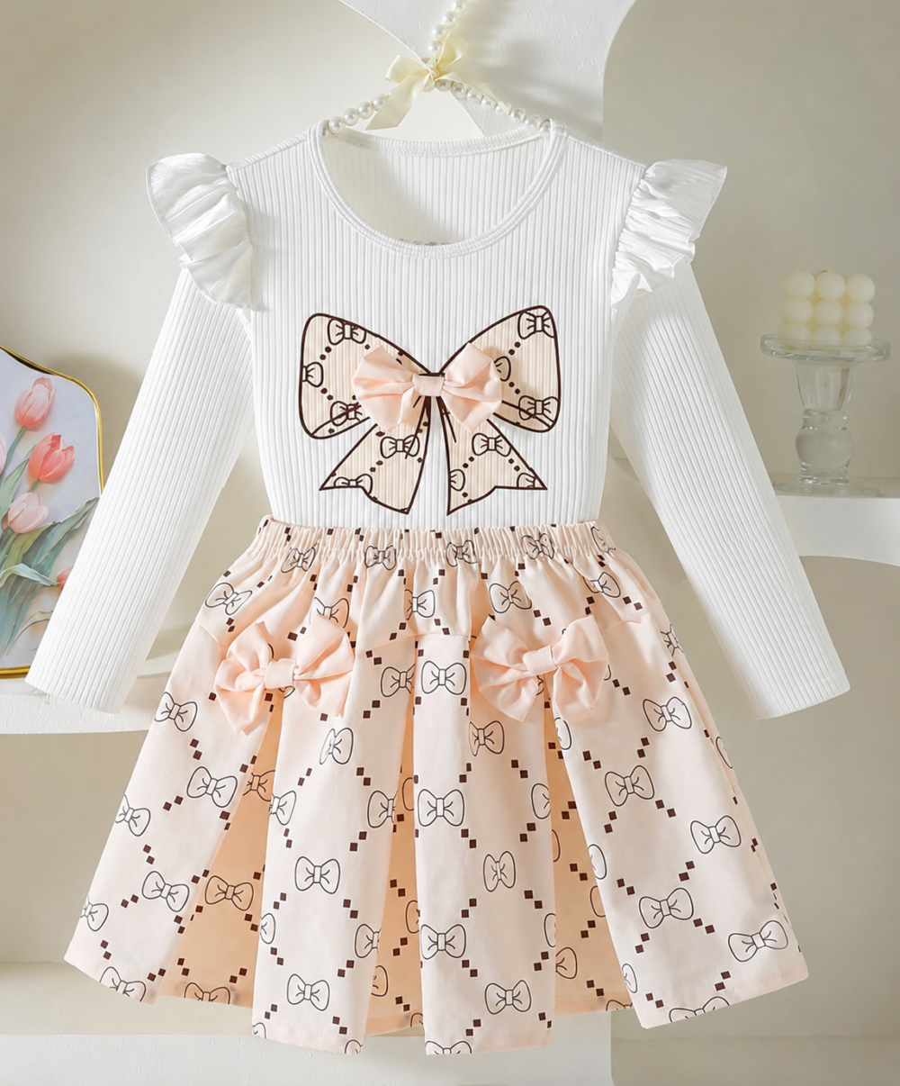 Elegant bow-print dress with charming details and a soft, comfortable fit2-4 year - Image 1