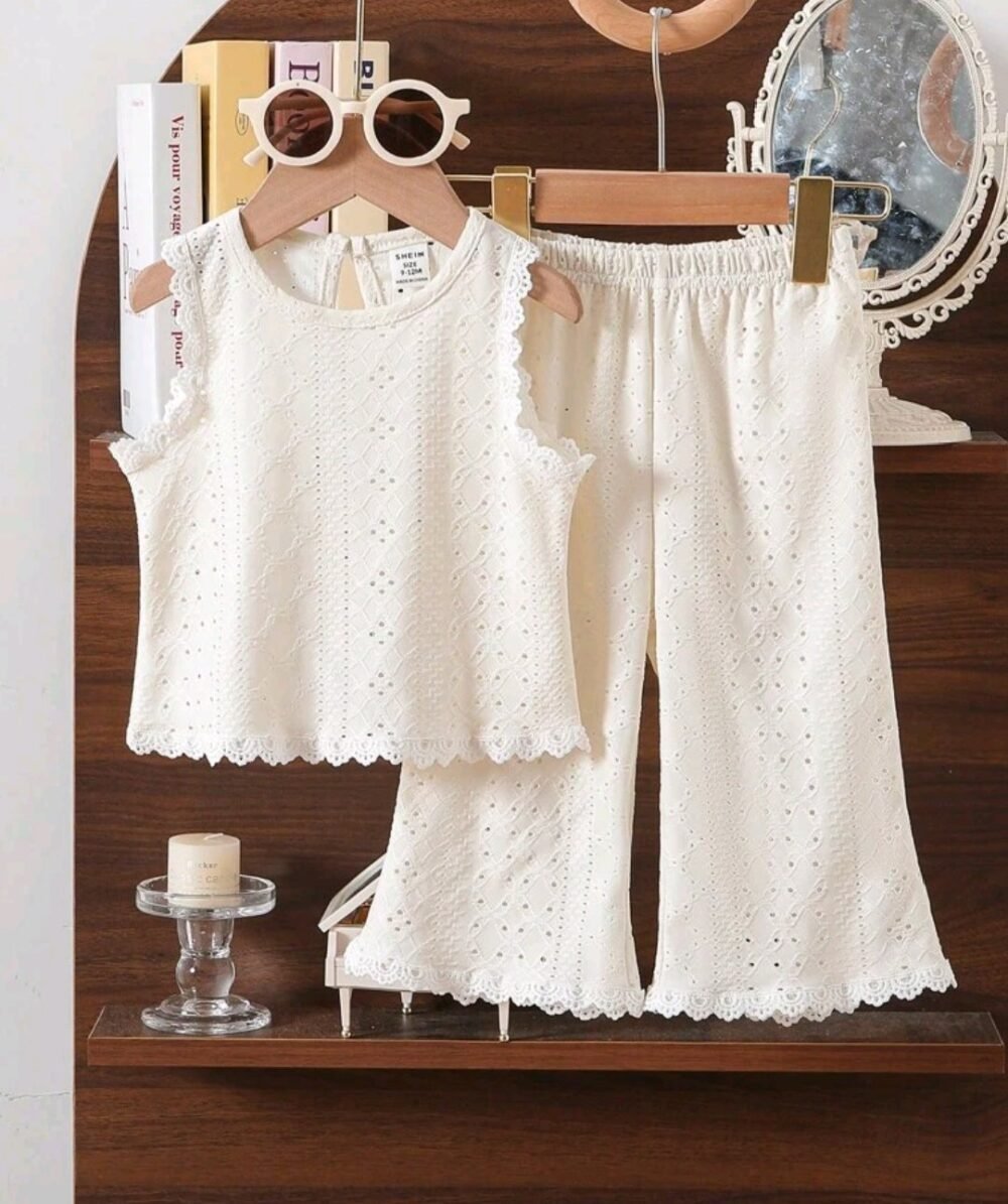 Kids 2pcs/Set Baby Girl 1.5-3 Years Holiday & Casual Loose Tank Top And Wide Leg Pants Set, Spring/Summer - Image 1