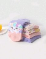 5 Pairs Kids Cartoon Cute Unicorn Pattern Girls Toddler Socks With Bow Decor, Versatile For Daily Casual Life 2-5 years - Image 2