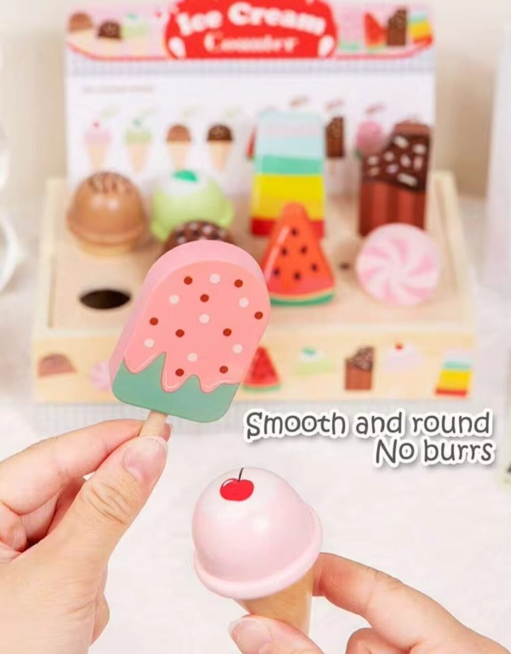 Wooden imported high quality pretend play icecream counter set best for kids / babies - Image 2