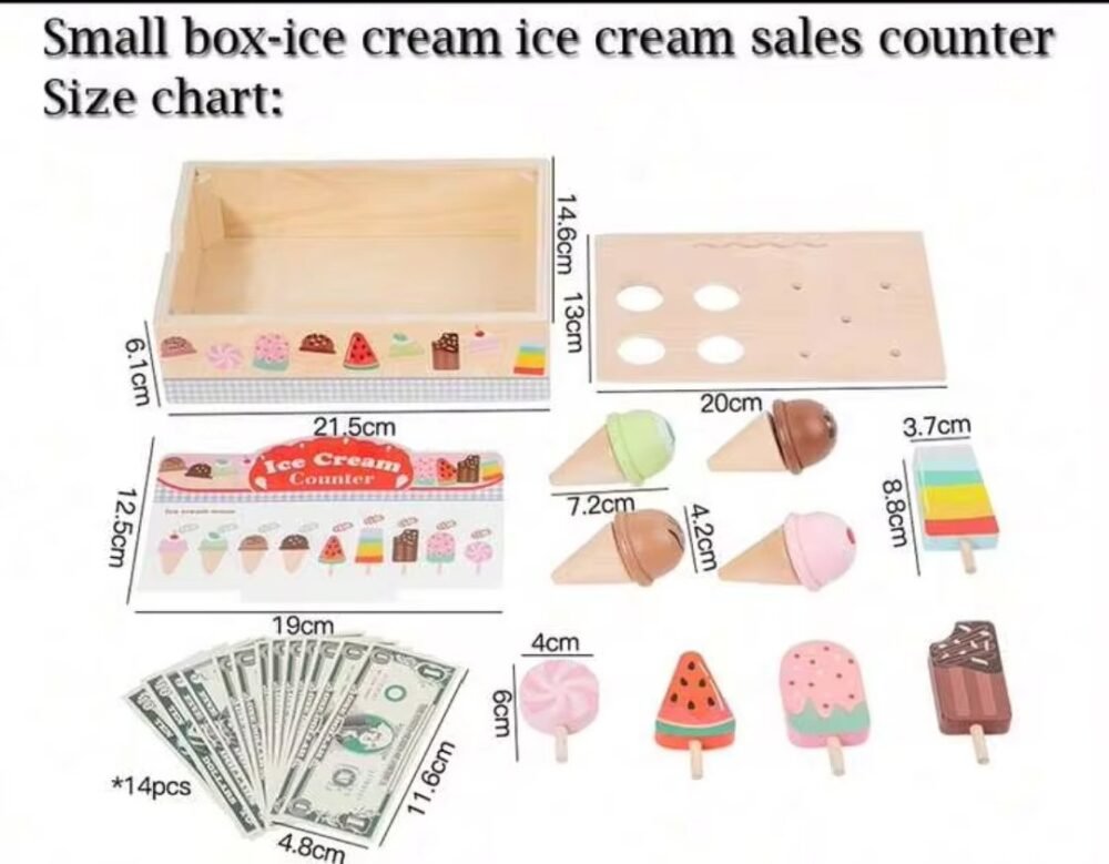 Wooden imported high quality pretend play icecream counter set best for kids / babies - Image 1