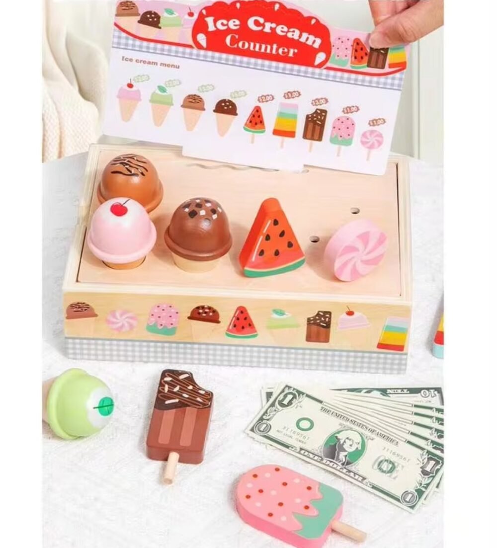 Wooden imported high quality pretend play icecream counter set best for kids / babies - Image 3