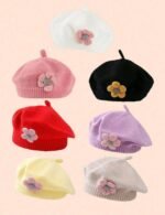 1 Piece Cute 0-7Years Old Baby girls Children Beret Flower Solid Color Fall And Winter Season Warm Children's Hat Suitable For Boys Girls Fall And Winter Season Daily Wear - Image 2