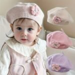 1 Piece Cute 0-7Years Old Baby girls Children Beret Flower Solid Color Fall And Winter Season Warm Children's Hat Suitable For Boys Girls Fall And Winter Season Daily Wear