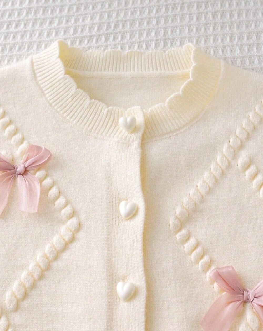 2 pc Baby Girl Bow Decor imported Knitted Cardigan And Knitted Skirt Set Fall Winter - Image 3