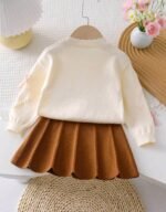 2 pc Baby Girl Bow Decor imported Knitted Cardigan And Knitted Skirt Set Fall Winter - Image 2