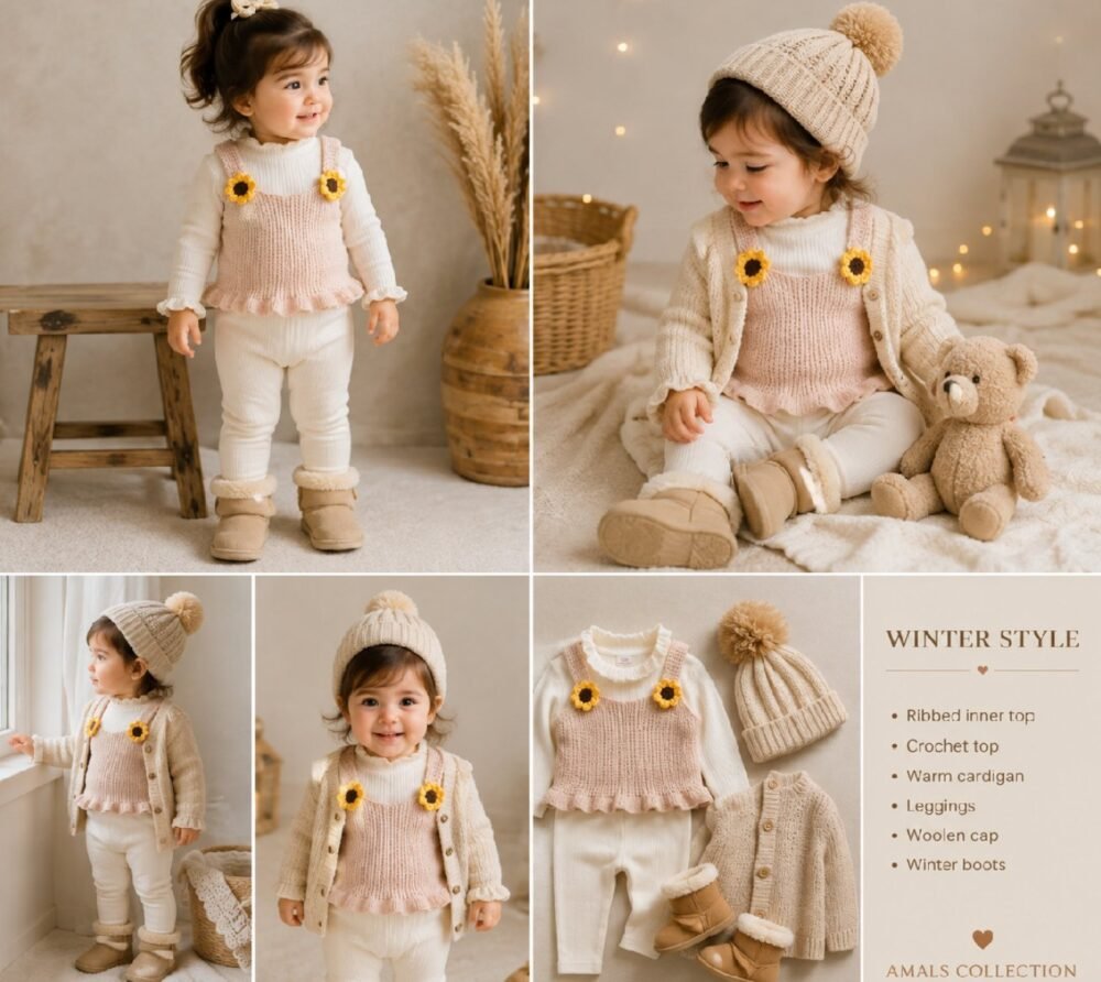 Baby Girl Crochet 3D Floral Decor Ruffle Hem Knitted sweater
1-3 year - Image 1