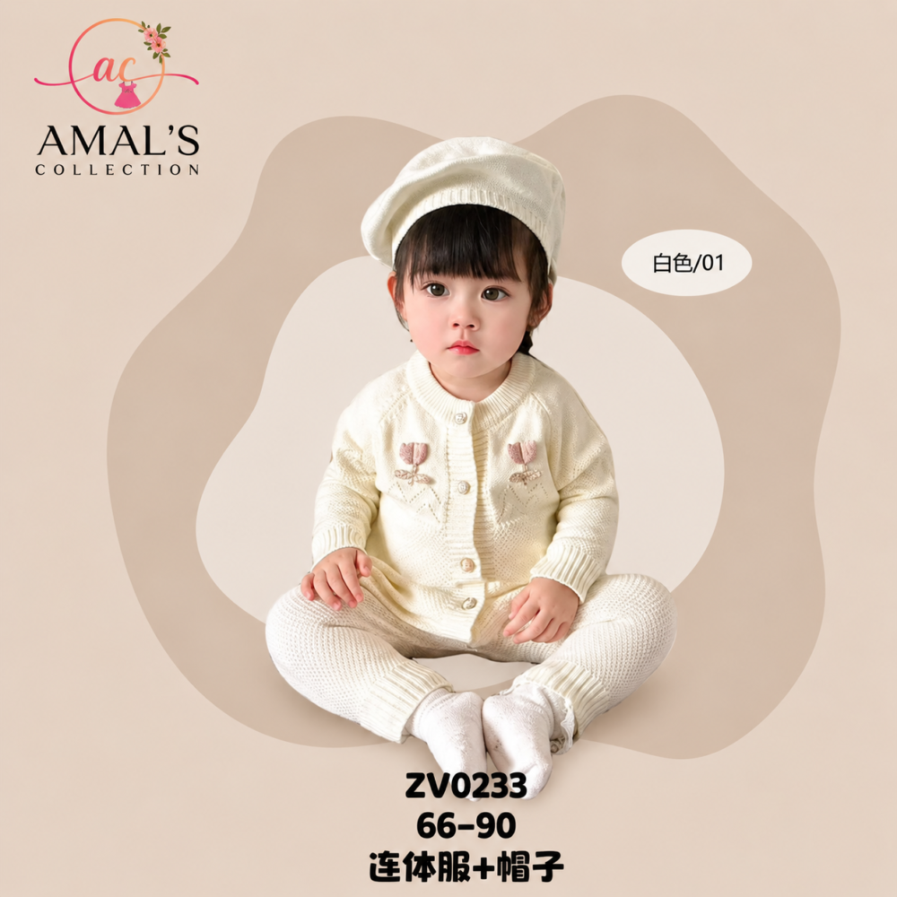 Cozy Knit Baby Romper
Soft & warm knitted romper, perfect for your little one.
Romper with beret cap  included - Image 2