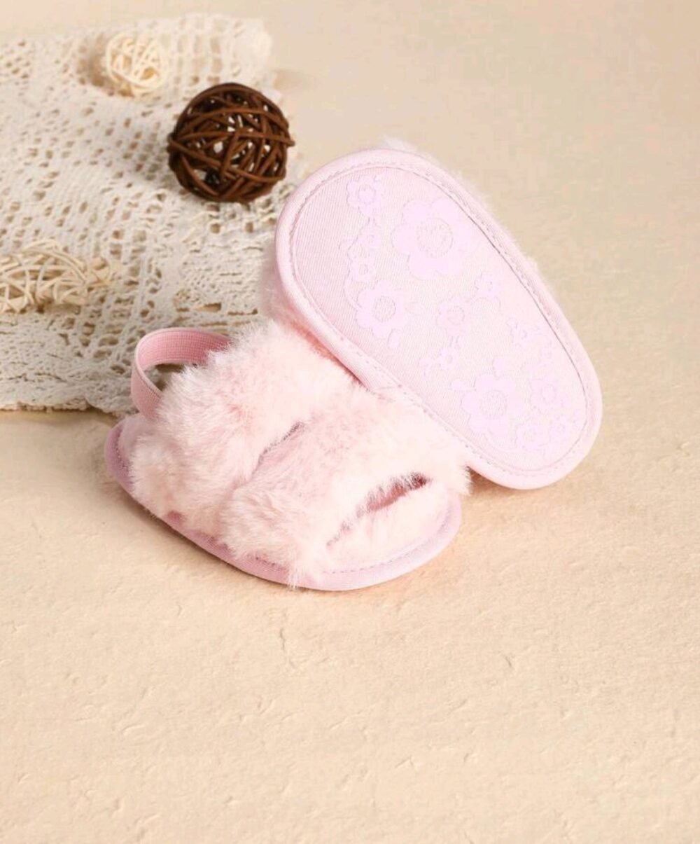 1 Pair Fluffy Solid Color toddler Slip-On Cute Fashionable Versatile Fur Slippers Suitable For Indoor Outdoor Winter 6 -18 month - Image 1