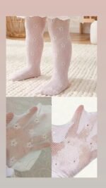 Baby Girls' Floral Jacquard Mesh Tights/stocking, featuring a delicate hollow-out knit pattern with flower motive best - Image 3