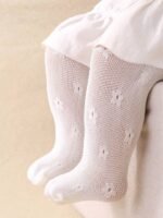 Baby Girls' Floral Jacquard Mesh Tights/stocking, featuring a delicate hollow-out knit pattern with flower motive best