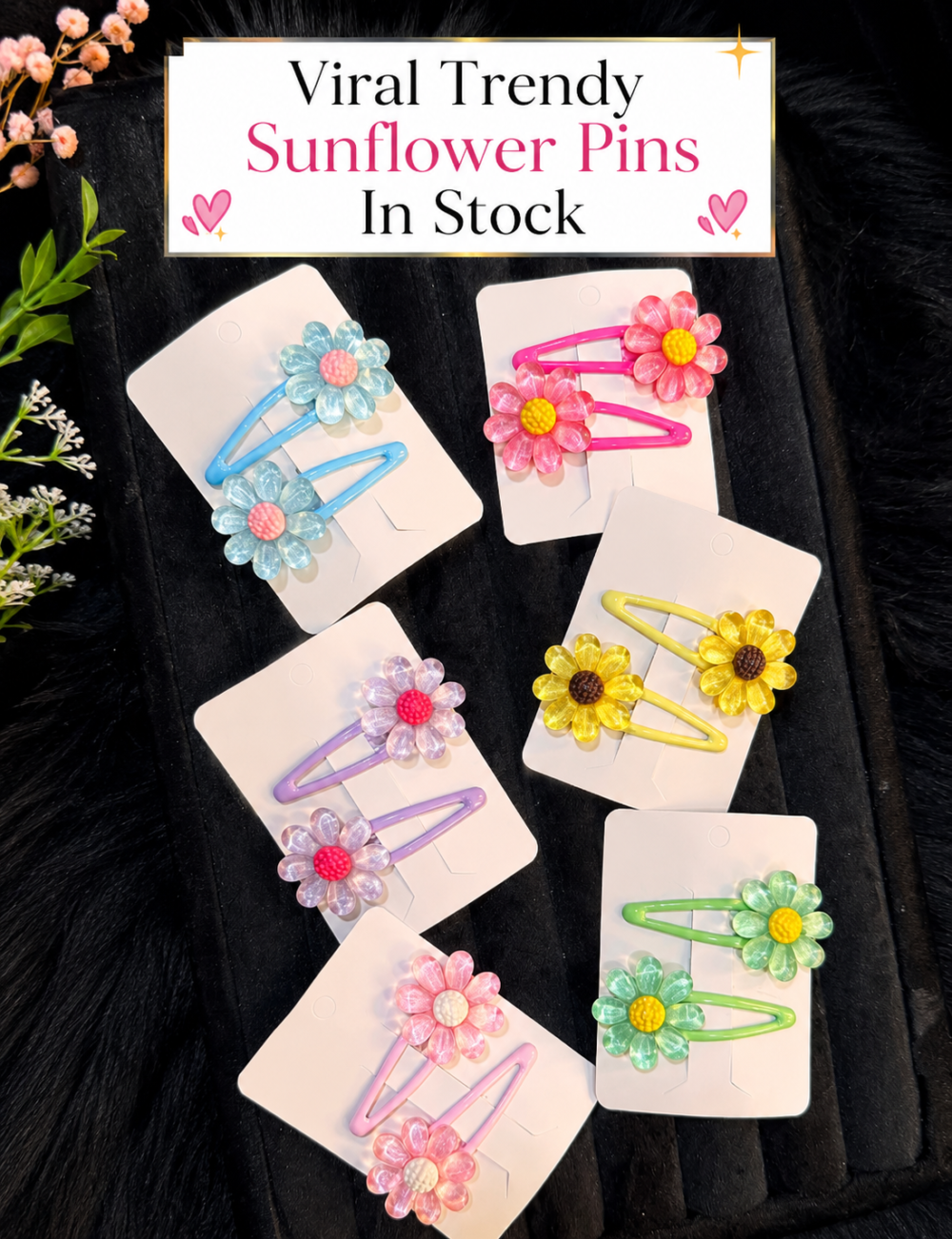 1pair Trendy sunflower kids hairpins cute tiktak pins - Image 2