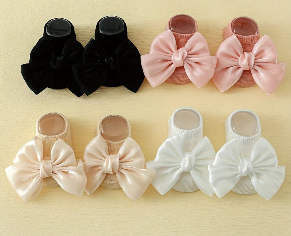 1pair  Bow Anti-Slip cute Baby Socks  booties - Image 3