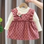 1 peice Baby Corduroy Pinafore Polka Dot Dress Frock for girls