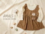 1peice Charming brown polka-dot corduroy pinafore dress set  Kids featuring an adorable bunny and bow accent paired with a cream long-sleeve top