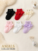 1pair adorable ruffle lace socks with bow accents for baby girl 0-12 month