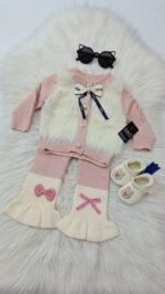 2peice Baby girl furry bow style knitted dress - Image 2