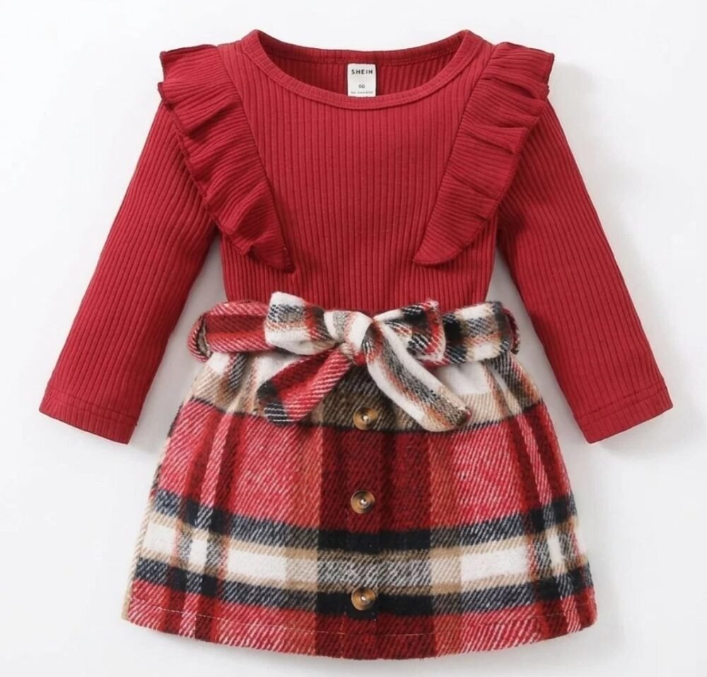 Elegant 2 peice plaid  checked baby skirt set premium quality - Image 2