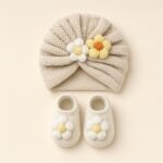 Flower Knit Baby Turban & Booties Set size 0-2years - Image 6