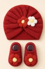 Flower Knit Baby Turban & Booties Set size 0-2years
