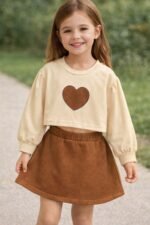 2 peice baby girl heart print crop top with skirt for winter/ autumn - Image 2