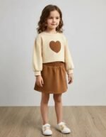 2 peice baby girl heart print crop top with skirt for winter/ autumn