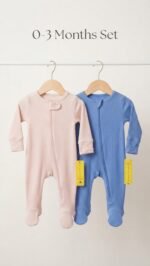 imported ribbed knit, these footed rompers feature fold-over cuffs and an easy-zip design with mittens 2 pcs