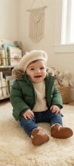 1pc Knitted Beret Hat, beige Color Unisex Baby Toddler Autumn Winter