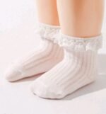 Black&white one pair ribbed baby/toddler ruffle ankle socks  anti-slip - Image 2