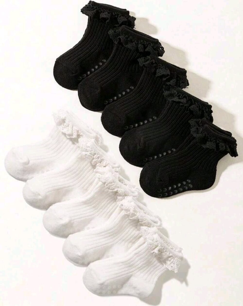 Black&white one pair ribbed baby/toddler ruffle ankle socks  anti-slip - Image 3