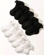 Black&white one pair ribbed baby/toddler ruffle ankle socks  anti-slip - Image 3