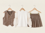 Girls korean rhinestone leather Vest, Shirt & Pleated Skirt Set - Image 2