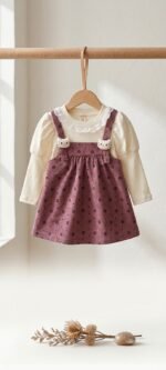 "Charming star-print corduroy pinafore dress with cute Hello Kitty straps and a cozy lace-trimmed inner top." - Image 2